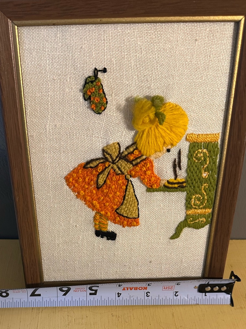 Vintage 70s Crewel Embroidery Wall Art Hand Stitched Retro Kitchen Decor - Picture 3 of 6